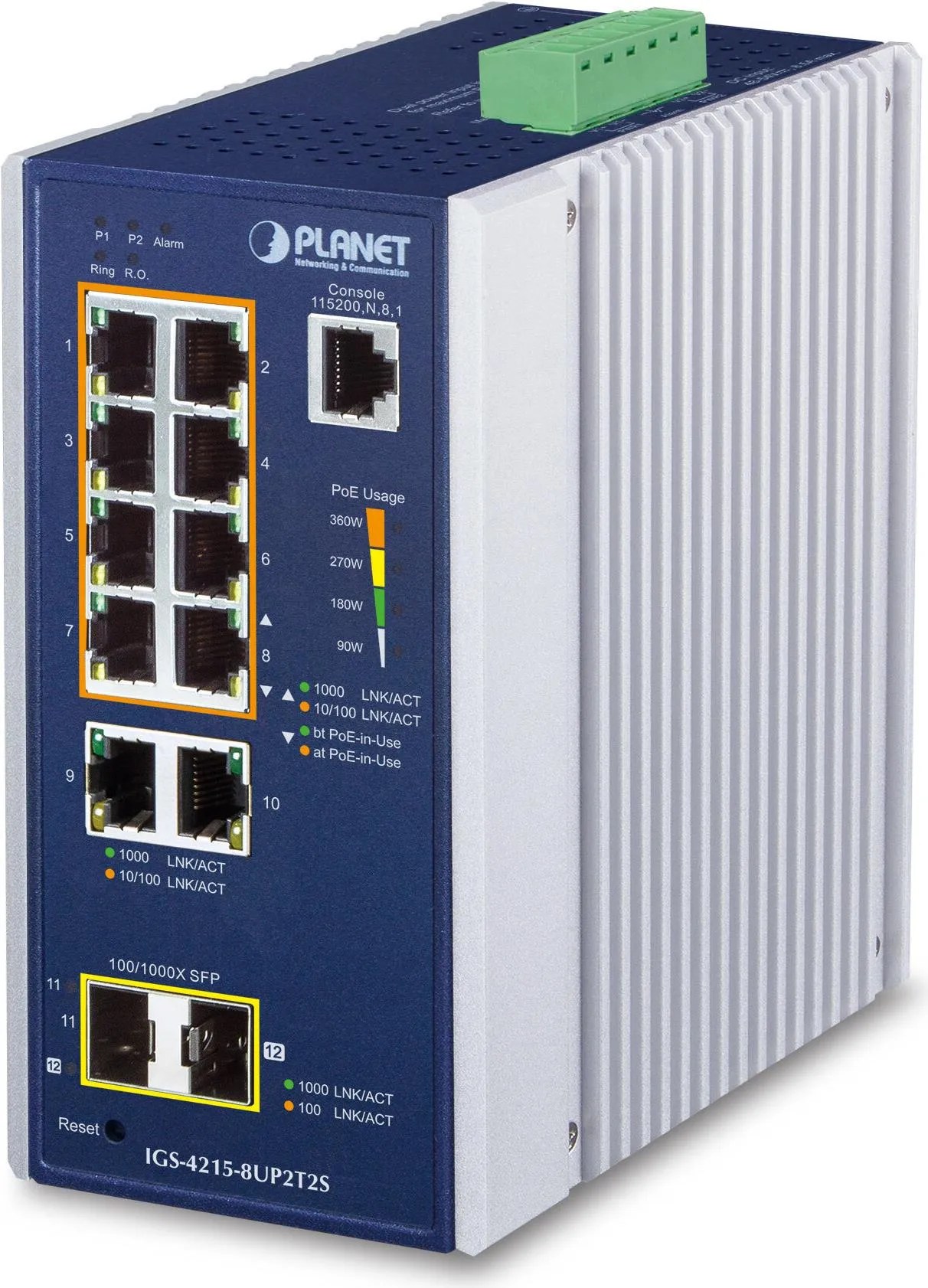 Planet IGS-4215-8UP2T2S IP30 Industrial L2/L4 8-Port 10/100/1000T 802.3bt …
