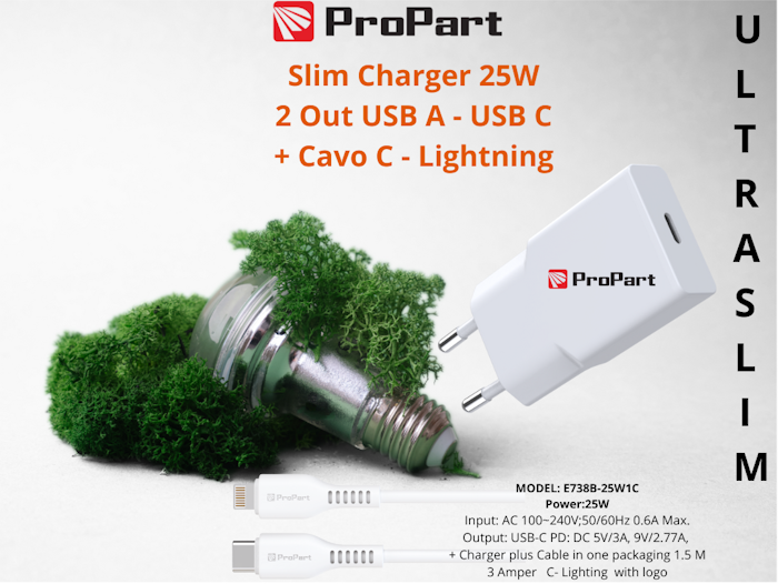 SLIM CARICA BATTERIE + CAVO TIPO C LIGHTNING …