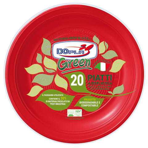 Conf 20 Piatti fondi compostabili D 22cm rosso …