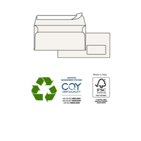 Busta a sacco Kami Strip - con finestra - 11 x 23 cm - 100 gr - carta riciclata FSC - bianco - Pigna Envelopes - conf. 500 pezzi