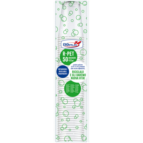 Conf 50 Bicchieri R-PET tacca 300ml trasparenti Dopla