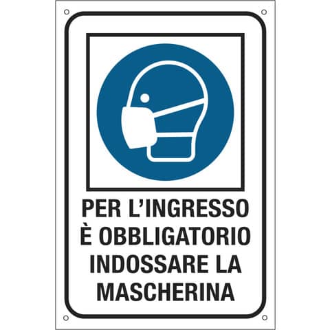 Cartello alluminio - ''Obbligo uso mascherina'' - 20x30 …