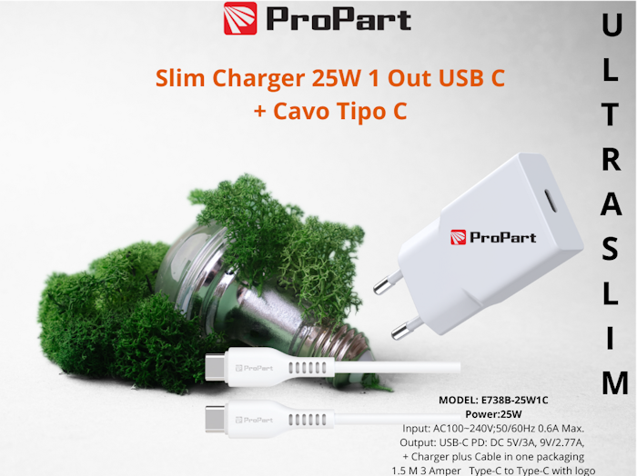 SLIM CARICA BATTERIE + CAVO TIPO C 25W …
