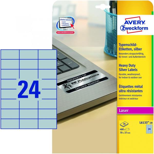 Avery - Poliestere - adesivo permanente - argento …