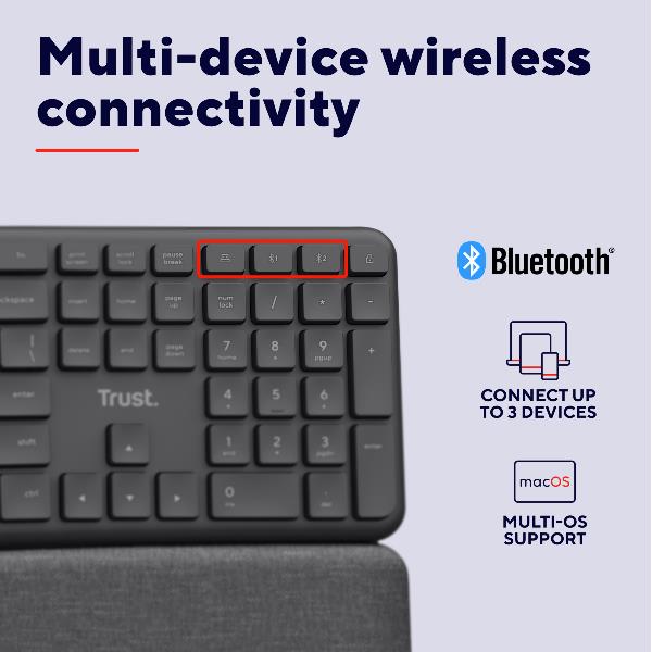 Trust TASTIERA ERGONOMICA WIRELESS TRUST KEYRA MULTI-CONNESSIONE BT …