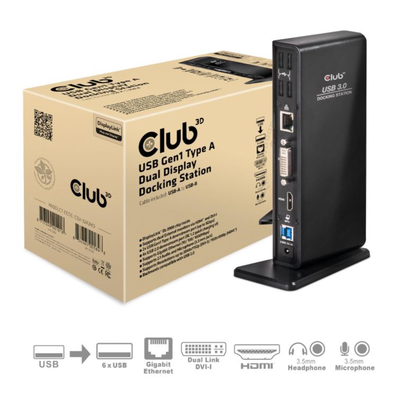 CLUB3D USB Gen1 Type A Dual Display Docking …