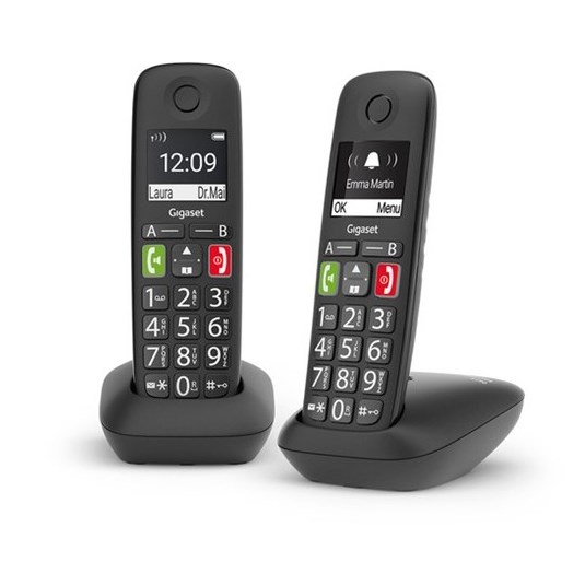 TELEFONO CORDLESS GIGASET LINEA SENIOR E290 DUO NERO …