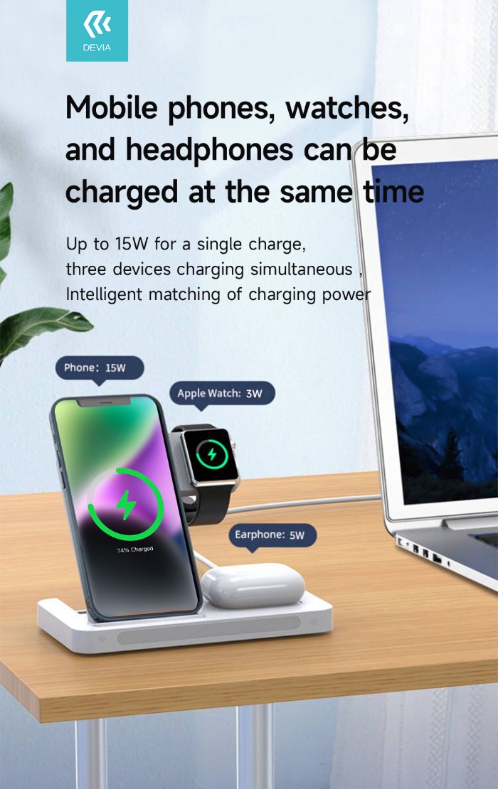 STAZIONE DI RICARICA WIRELESS 3IN1 PER SMARTPHONE/SMARTWATCH/AIRPODS 15W …