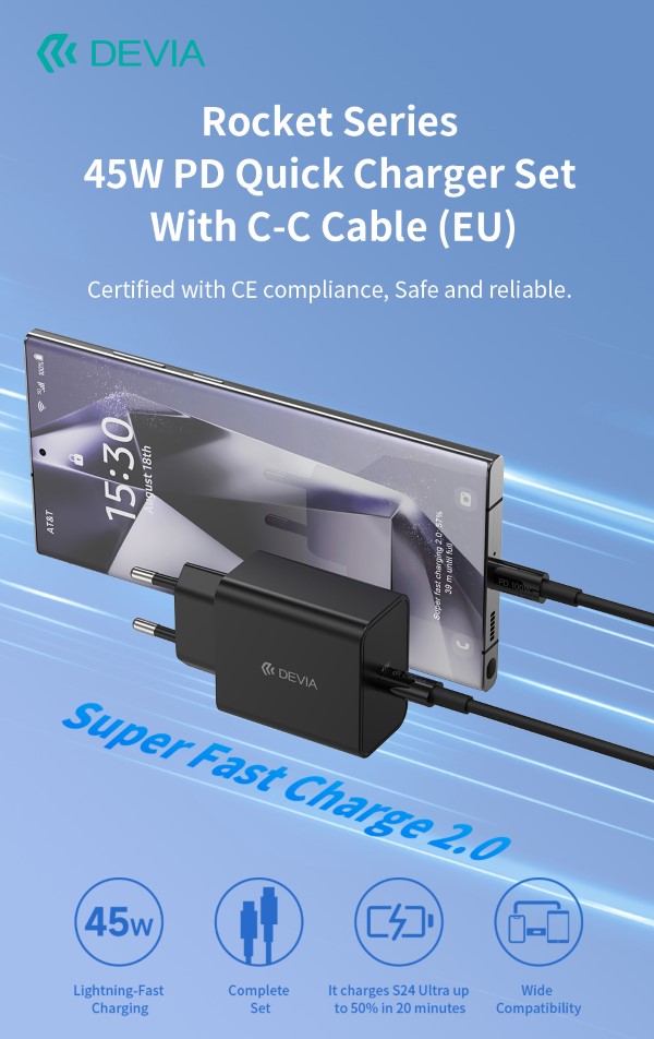DEVIA CARICA BATTERIE PD 45W + CAVO TYPE-C …