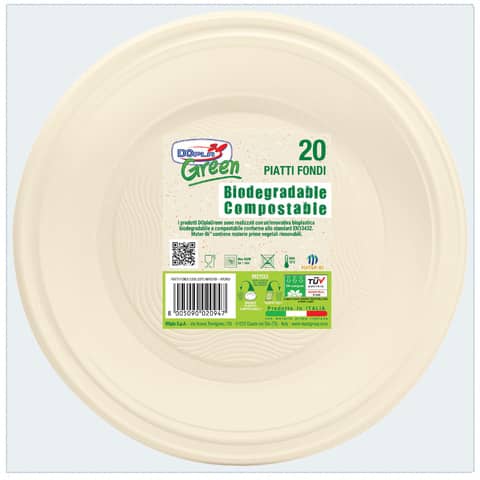 Piatti fondi biodegradabili e compostabili Dopla Green avorio …
