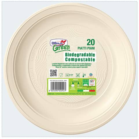 Piatti piani biodegradabili e compostabili Dopla Green avorio …