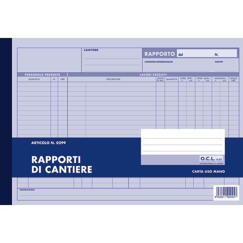 Blocco rapporti cantiere O.C.L. 50 fogli 30,5x21 cm …