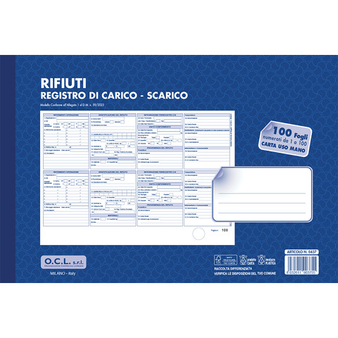 Registro carico-scarico rifiuti O.C.L. - conf. 10 blocchi …