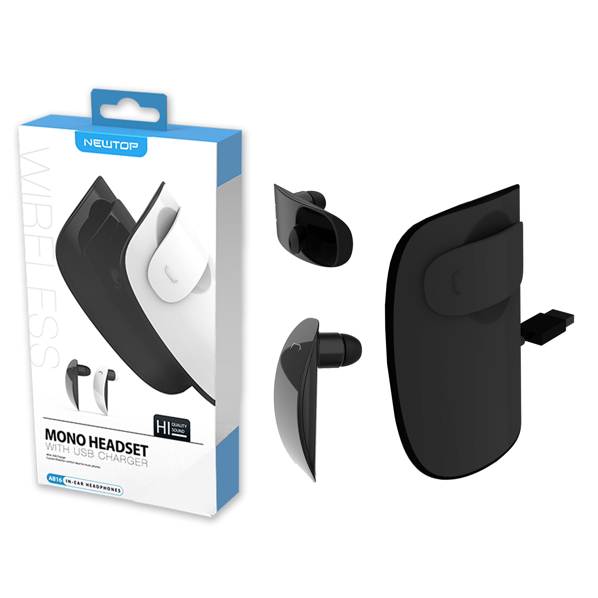 NEWTOP AB16 AURICOLARE WIRELESS CON SUPPORTO