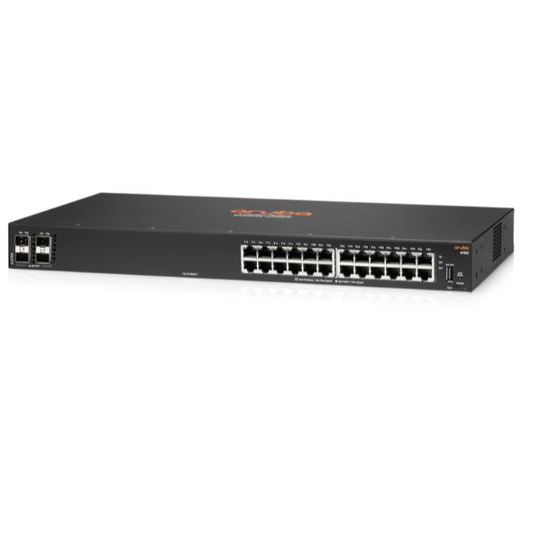 HPE Aruba 6100 24G 4SFP+ Switch - Switch - gestito - 24 x 10/100/1000 + 4 x 1 Gigabit / 10 Gigabit SFP+ - flusso d'aria da laterale a laterale - montabile su rack