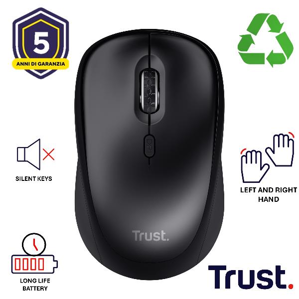 Trust Yvi+, Ambidestro, Ottico, RF Wireless, 1600 DPI, …