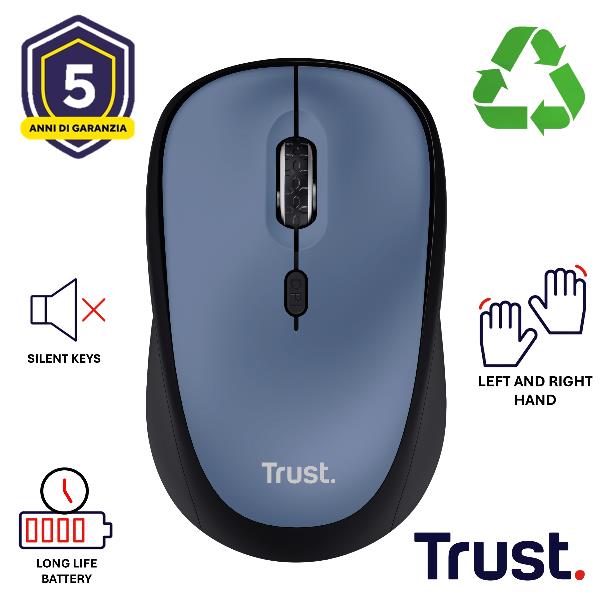 Trust Yvi+, Ambidestro, Ottico, RF Wireless, 1600 DPI, …