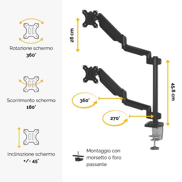 Braccio portamonitor doppio verticale Platinum Series - Fellowes