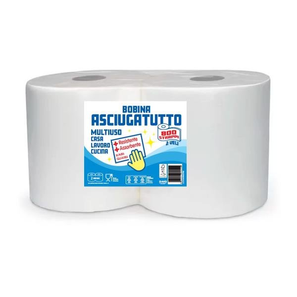 SCATOLIFICIO BOBINA ASCIUGATUTTO IN CELLULOSA 2 VELI ROTOLO …