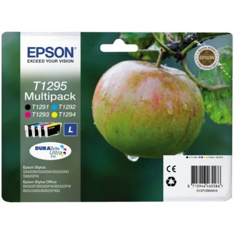 Epson T1295 Multipack - Confezione da 4 - 32.2 ml - taglia L - nero, giallo, ciano, magenta - originale - cartuccia d'inchiostro - per Stylus SX230, SX235, SX430, SX438; WorkForce WF-3010, 3520, 3530, 3540, 7015, 7515, 7525