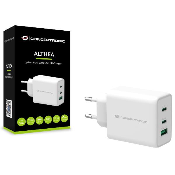 Conceptronic ALTHEA12W 3-Port 65W GaN USB PD Charger …