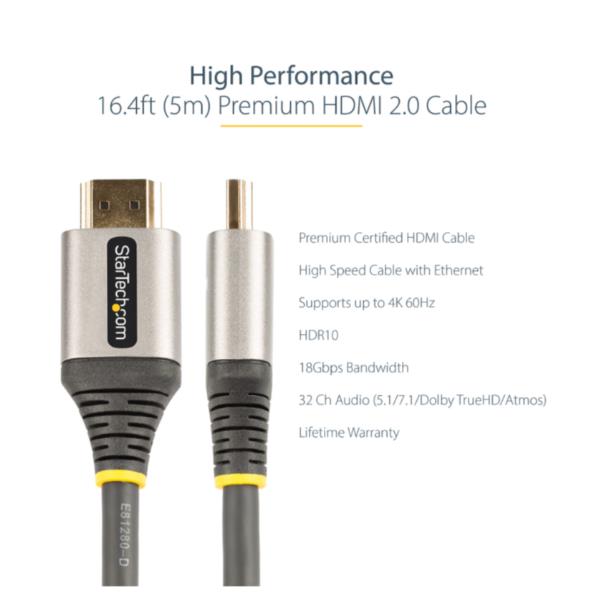 StarTech.com 16ft (5m) Premium Certified HDMI 2.0 Cable …