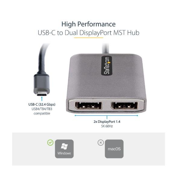 StarTech.com 2-Port USB-C MST Hub, USB Type-C to …