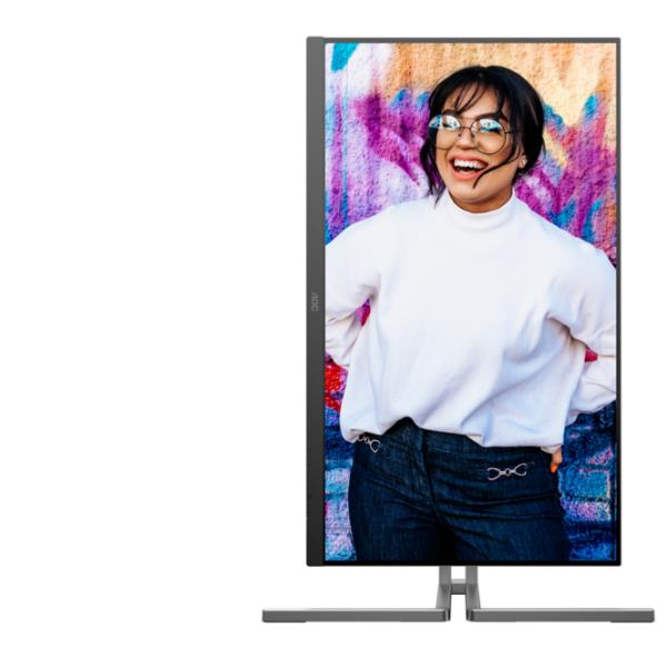Aoc monitor, 27”, 16:9, 3840x2160.