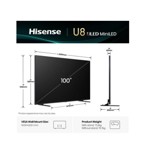 Hisense 100U8Q, 2,54 m (100ʺ), 3840 x 2160 …