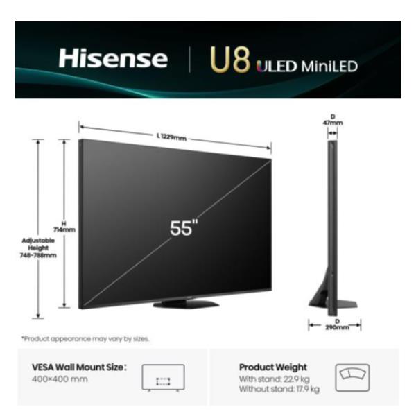 Hisense Smart TV ULED MiniLED 55ʺ 4K 55U8Q, …