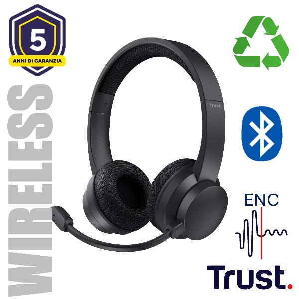 Trust CUFFIA AYDA WIRELESS BLUETOOTH RICARICABILE CON RIDUZIONE …
