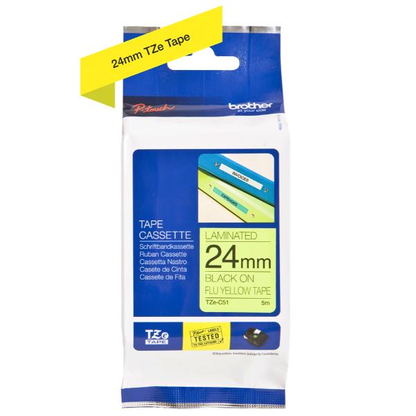 Brother - Nastro laminato fluorescente - Nero/Giallo fluo …