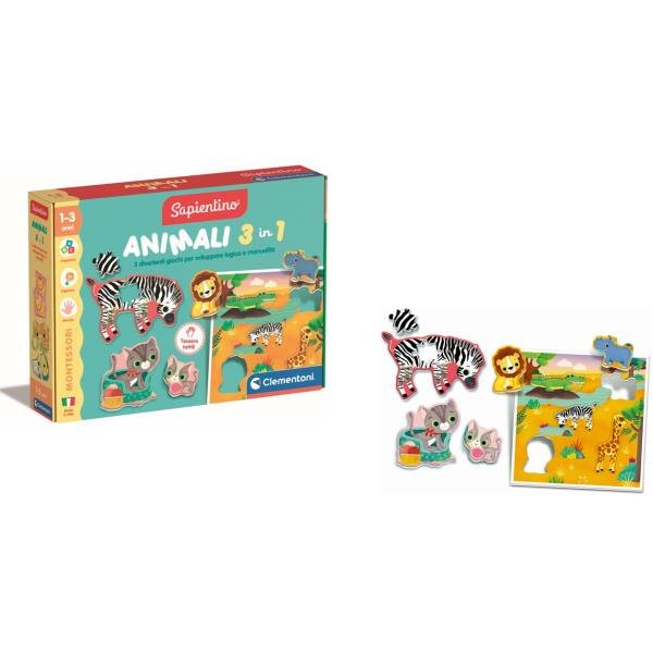CLEMENTONI MONTESSORI SAPIENTINO ANIMALI 3 IN 1 TESSERE …