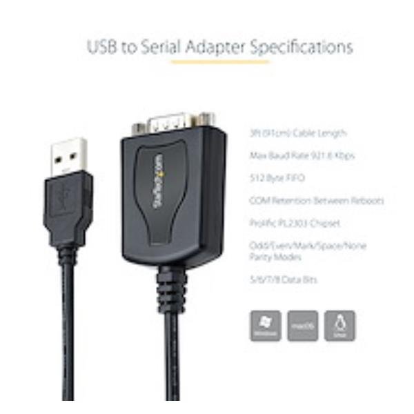 StarTech.com 3ft (1m) USB to Serial Cable with …