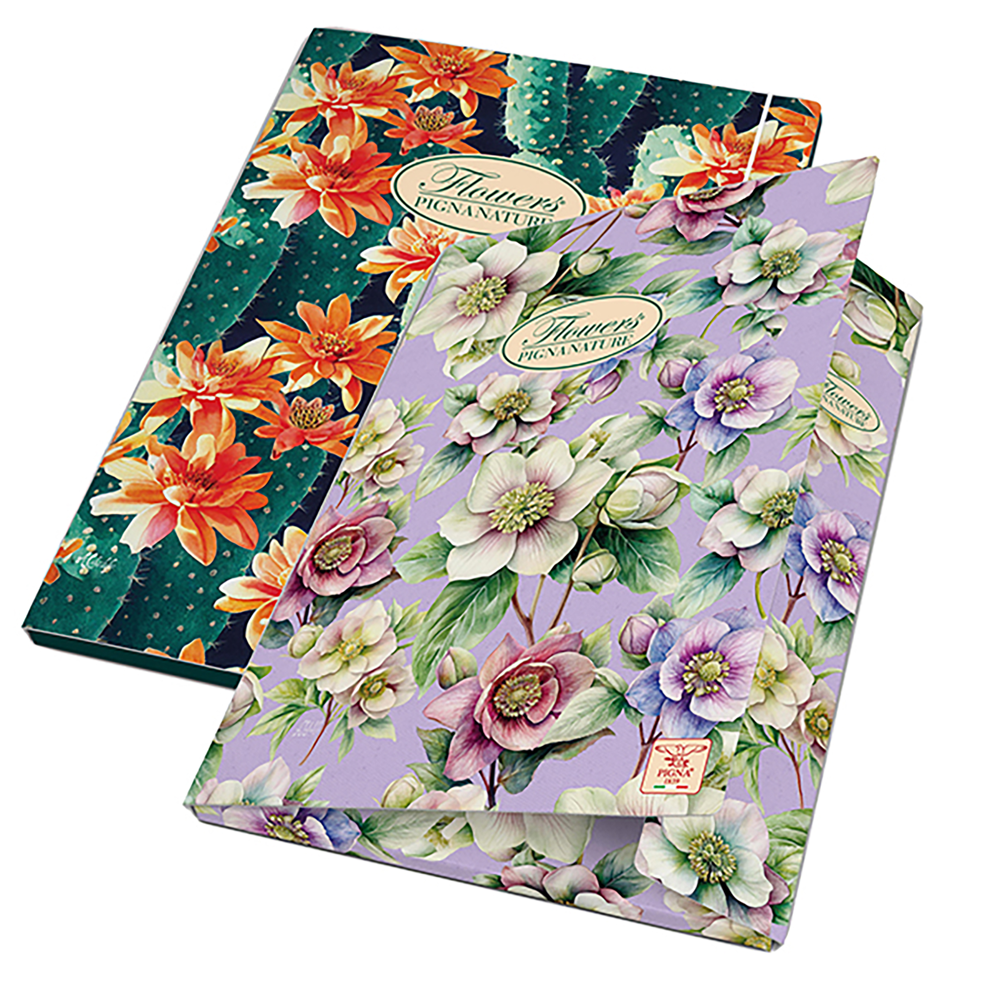 PIGNA Nature - Cartelletta a 3 lembi - larghezza dorsale 12 mm - per 260 x 355 mm - fiori - disponibile in colori assortiti