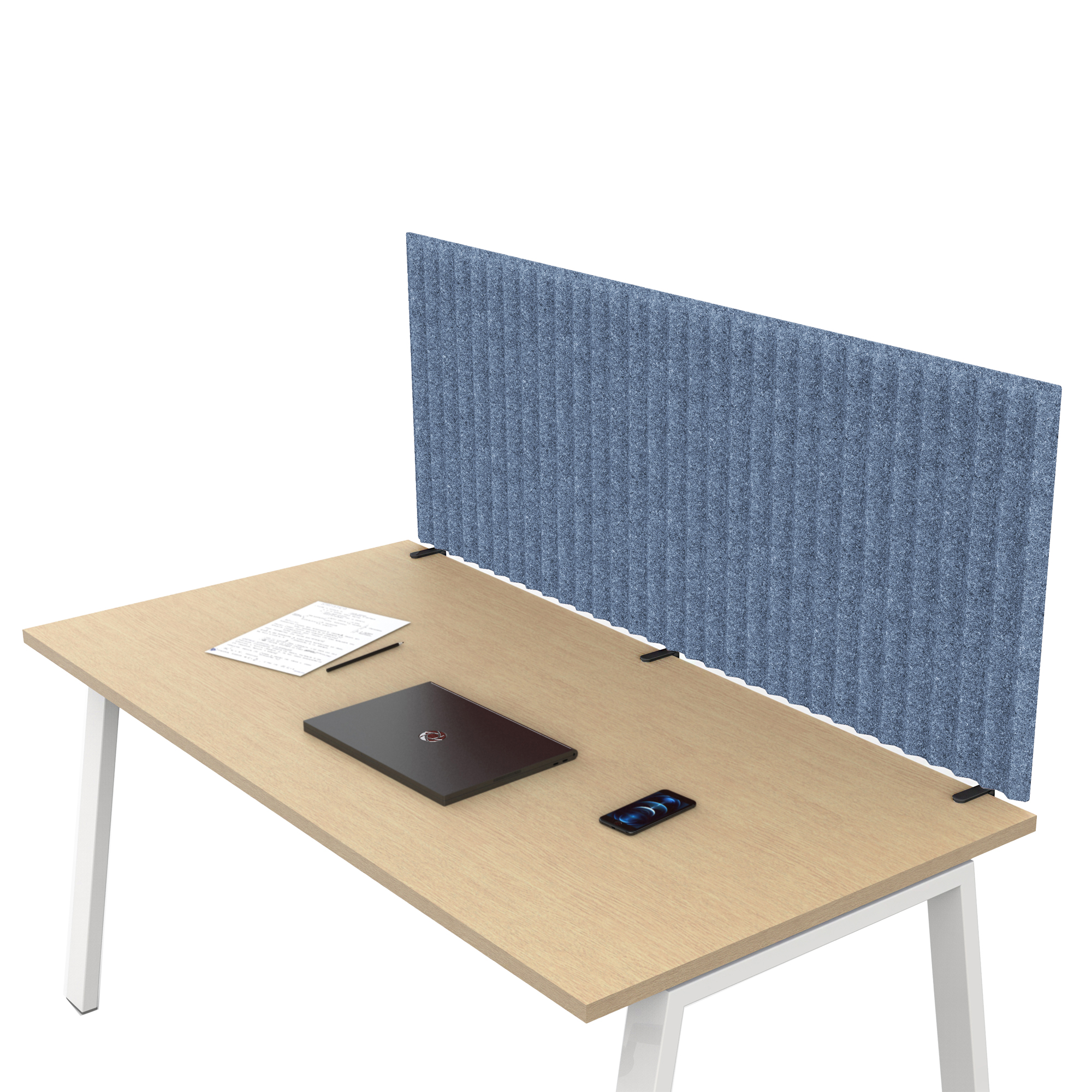 Pannello fonoassorbente per scrivania - 135 x 40 cm - morsetti neri - azzurro