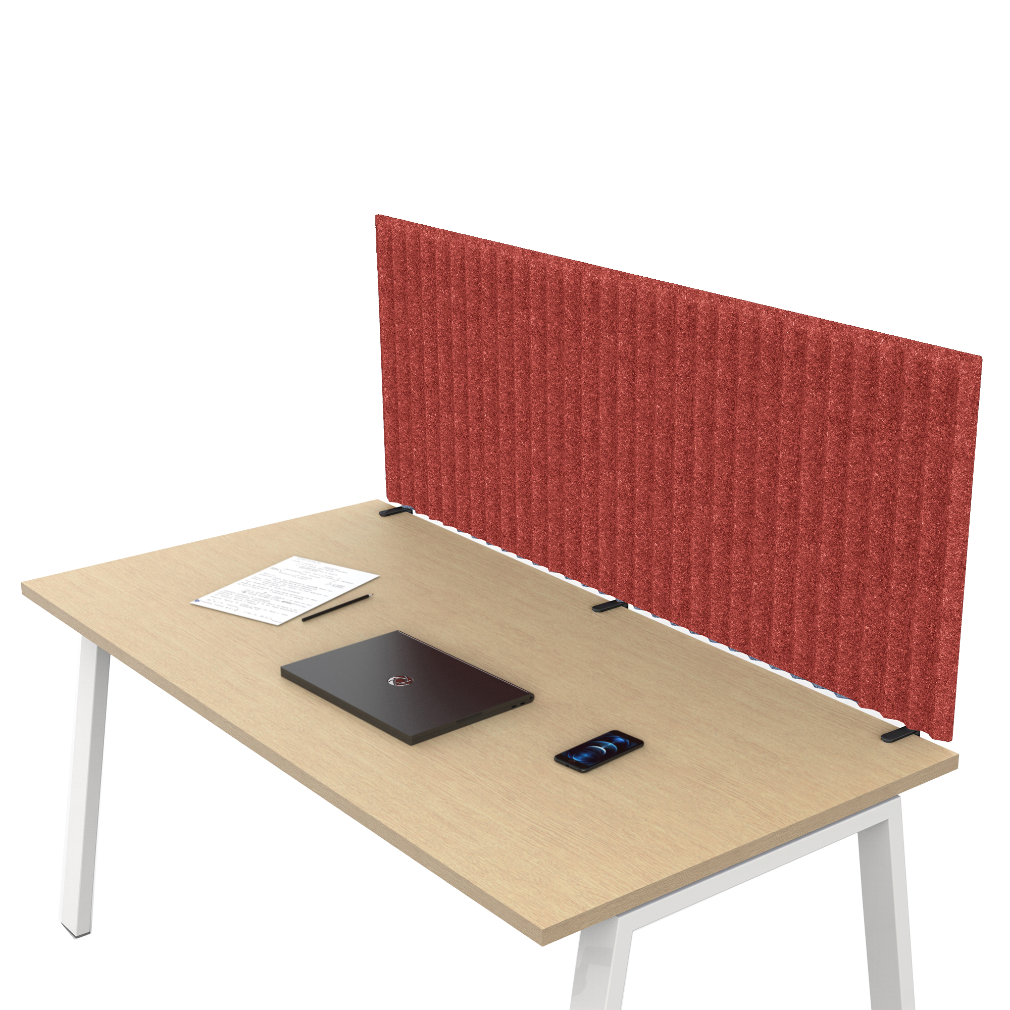 Pannello fonoassorbente per scrivania - 155 x 40 cm - morsetti neri - rosso
