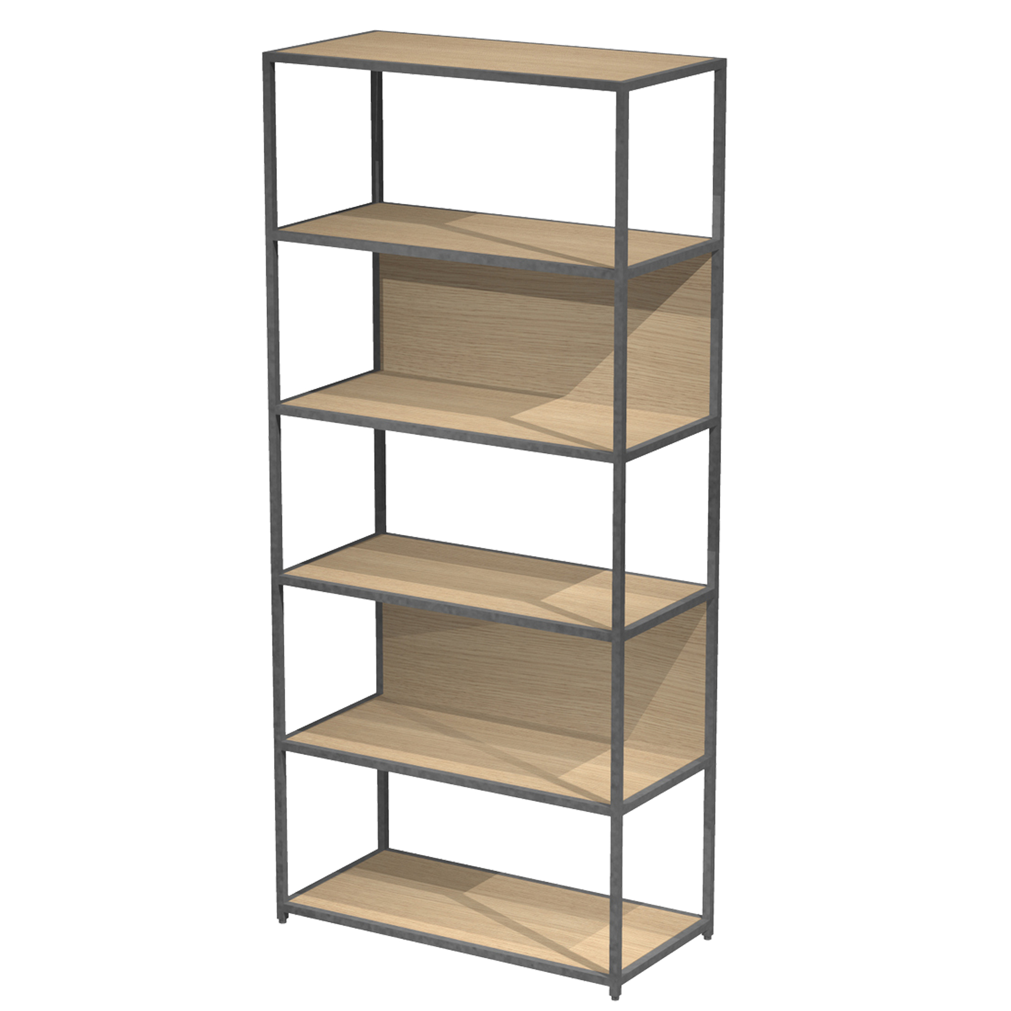 Libreria 6 ripiani Modular - 90 x 44 x 200 cm - struttura metal antracite - rovere