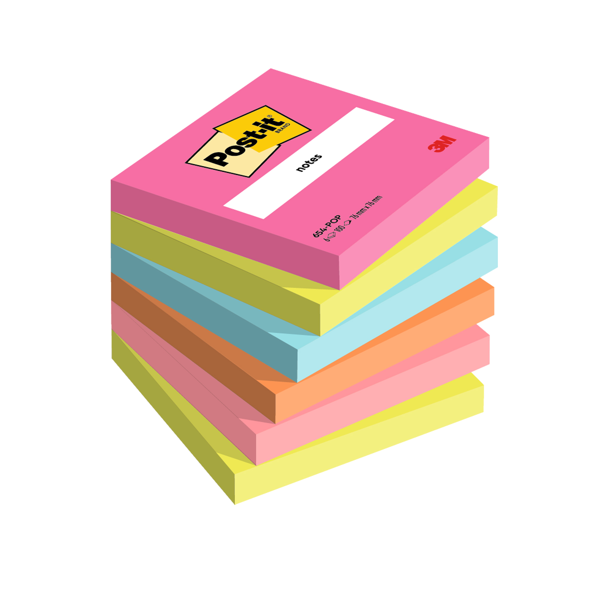 Post-it Notes Poptimistic Collection - Sticky notes cube - 76 x 76 mm - 600 fogli (6 x 100) - rosa, blu, verde, arancione