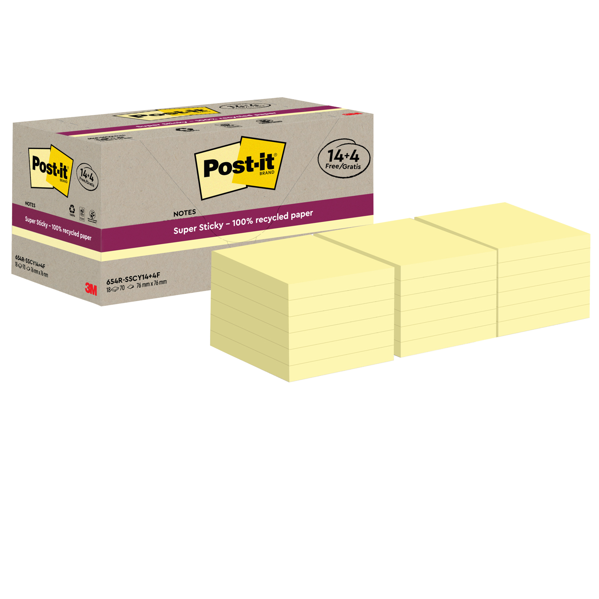 Post-it Super Sticky - Blocchi - 76 x 76 mm - 1260 fogli (18 x 70) - giallo canarino