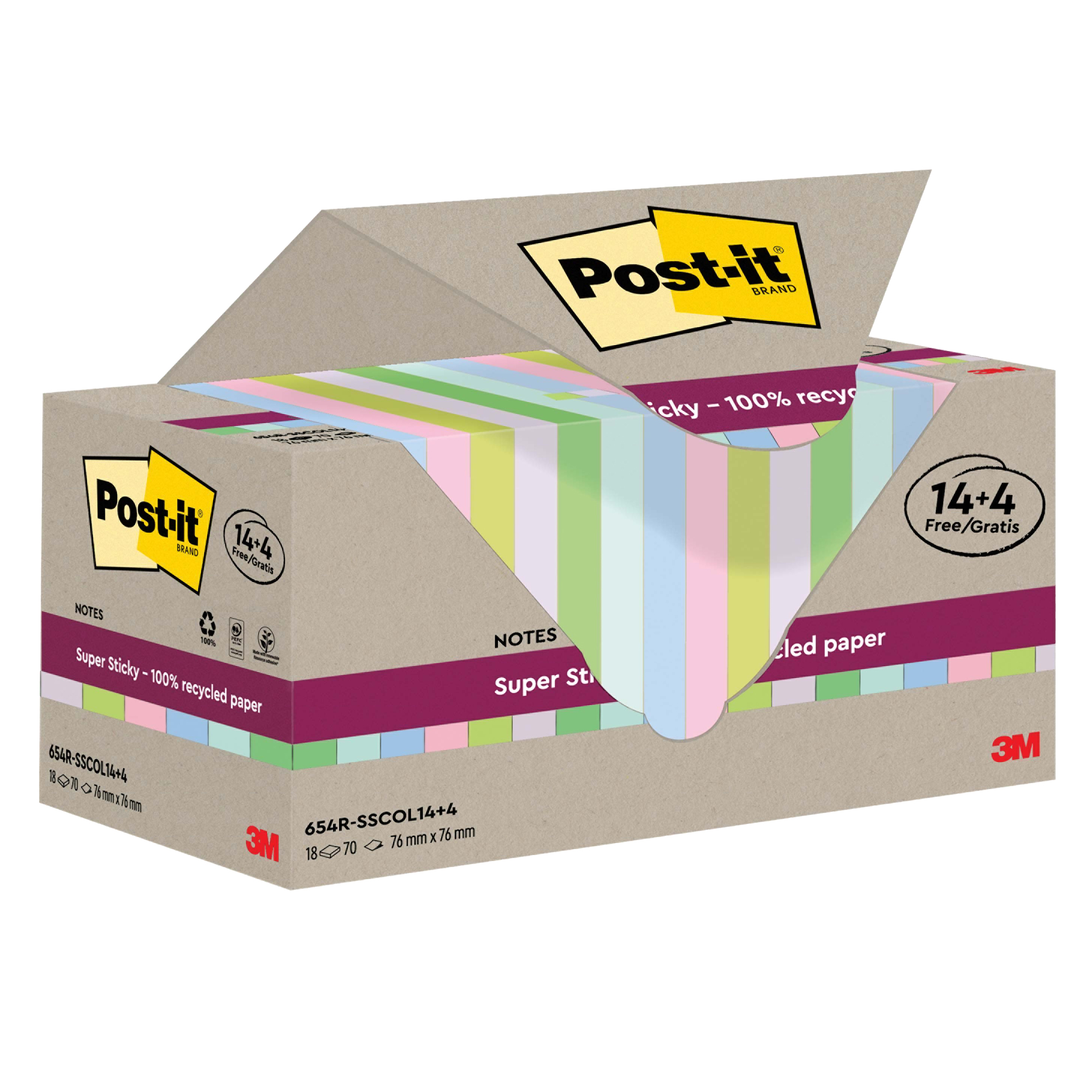 Post-it Super Sticky - Blocchi - 76 x 76 mm - 1260 fogli (18 x 70) - giallo, rosa, blu, verde, viola