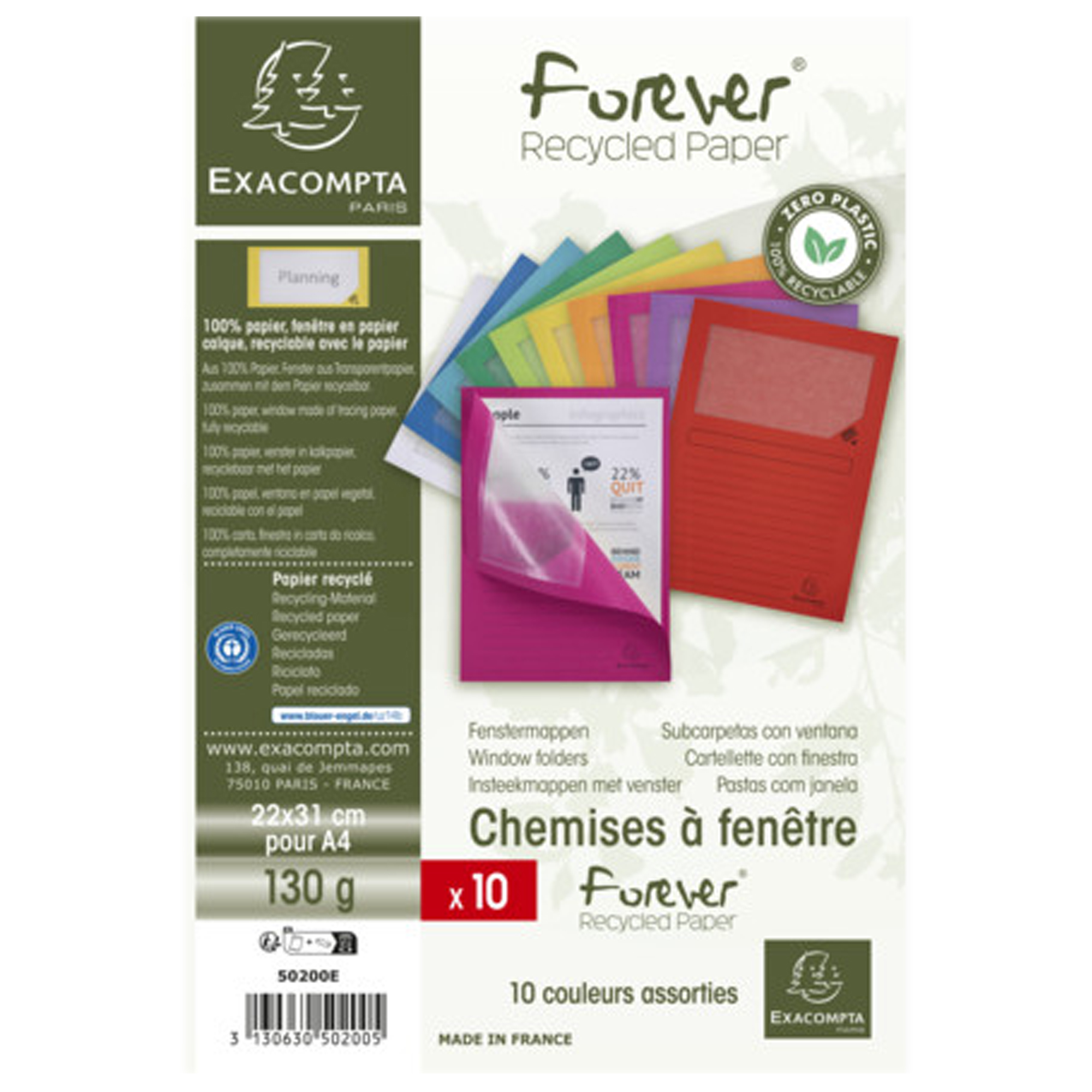 Exacompta Forever - Cartella semplice - per A4 - capacità 80 fogli - colori assortiti (pacchetto di 10)