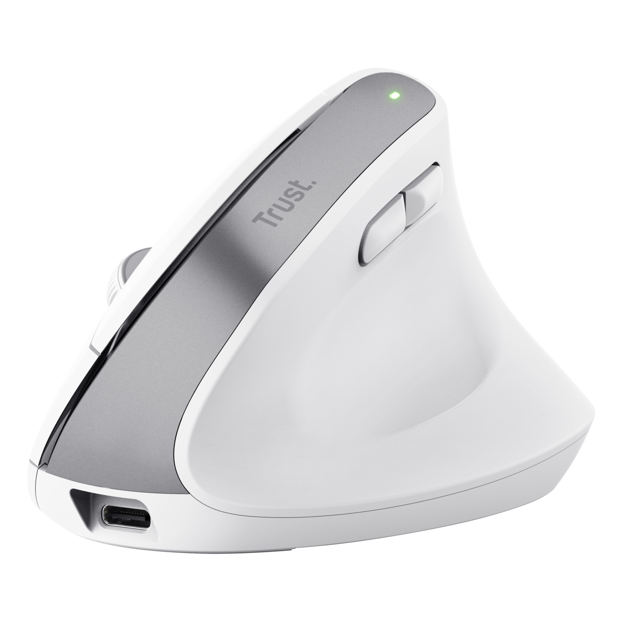 Trust BAYO+ MOUSE WIRELESS ERGONOMICO VERTICALE RICARICABILE - MULTI CONNESSIONE 2 BT + 1 WL 2,4GHz- 50% PLASTICA RICICLATA - BIANCO