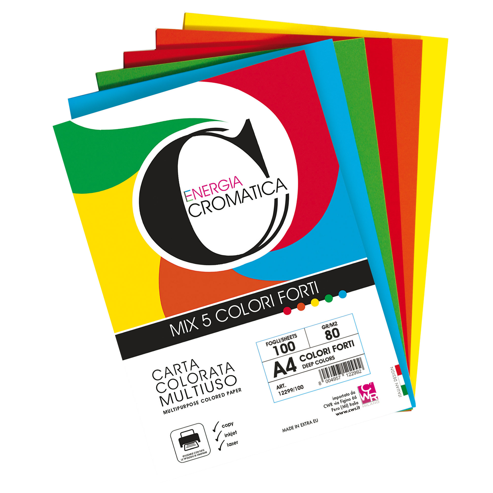 CWR Deco Cromatica - Carta - A4 - 100 fogli - colori intensi assortiti - 80 g/m²