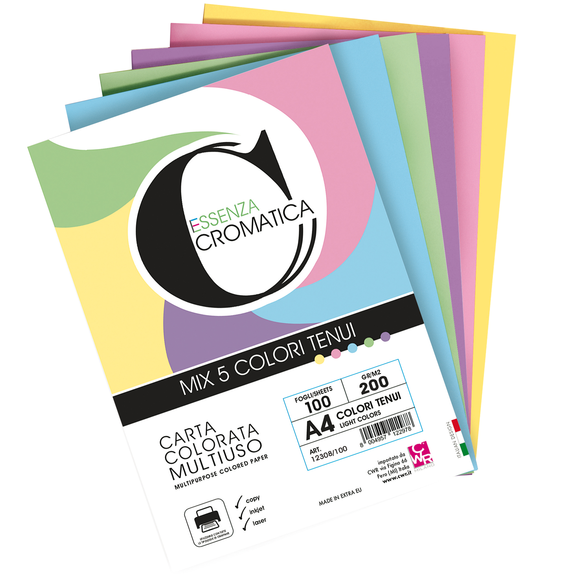 CWR Deco Cromatica - Carta - A4 - 100 fogli - assortiti delicati - 200 g/m²