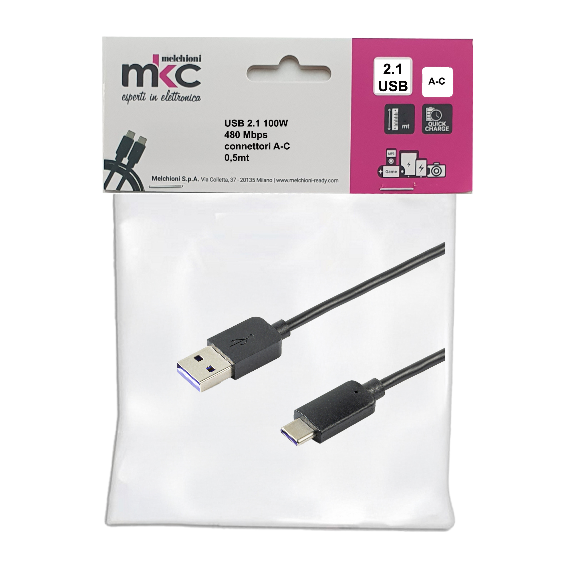 Cavo USB - 2.0 A/C - 100W - …