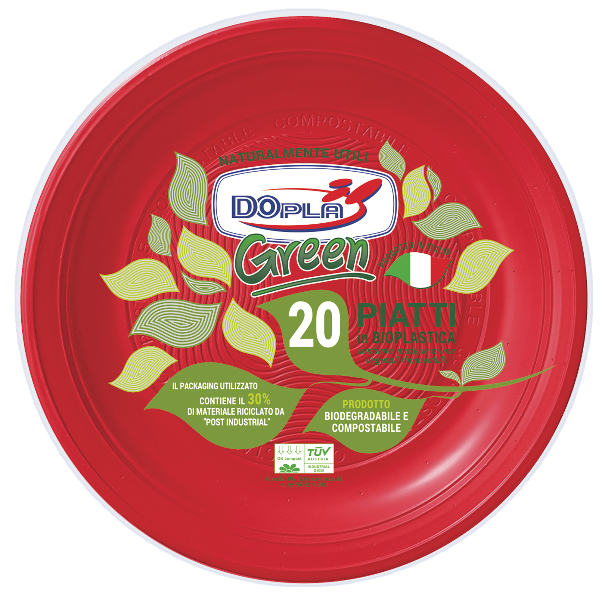 Conf 20 Piatti piani compostabili D 22cm rosso …