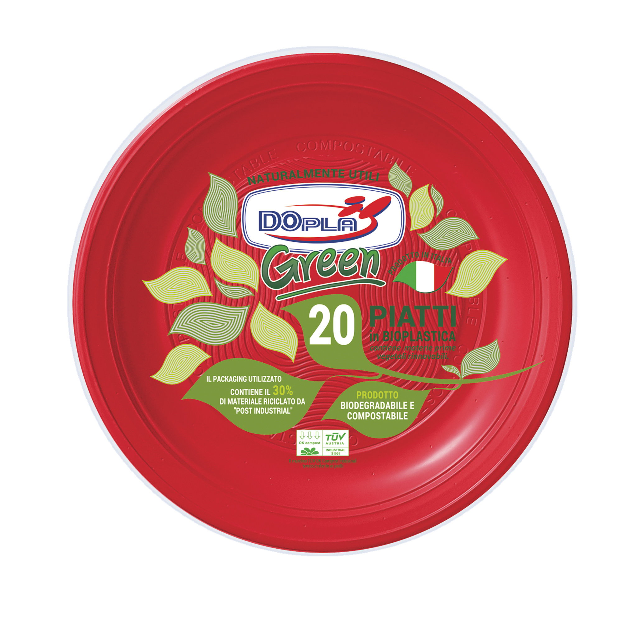 Conf 20 Piatti frutta compostabili D 17cm rosso …