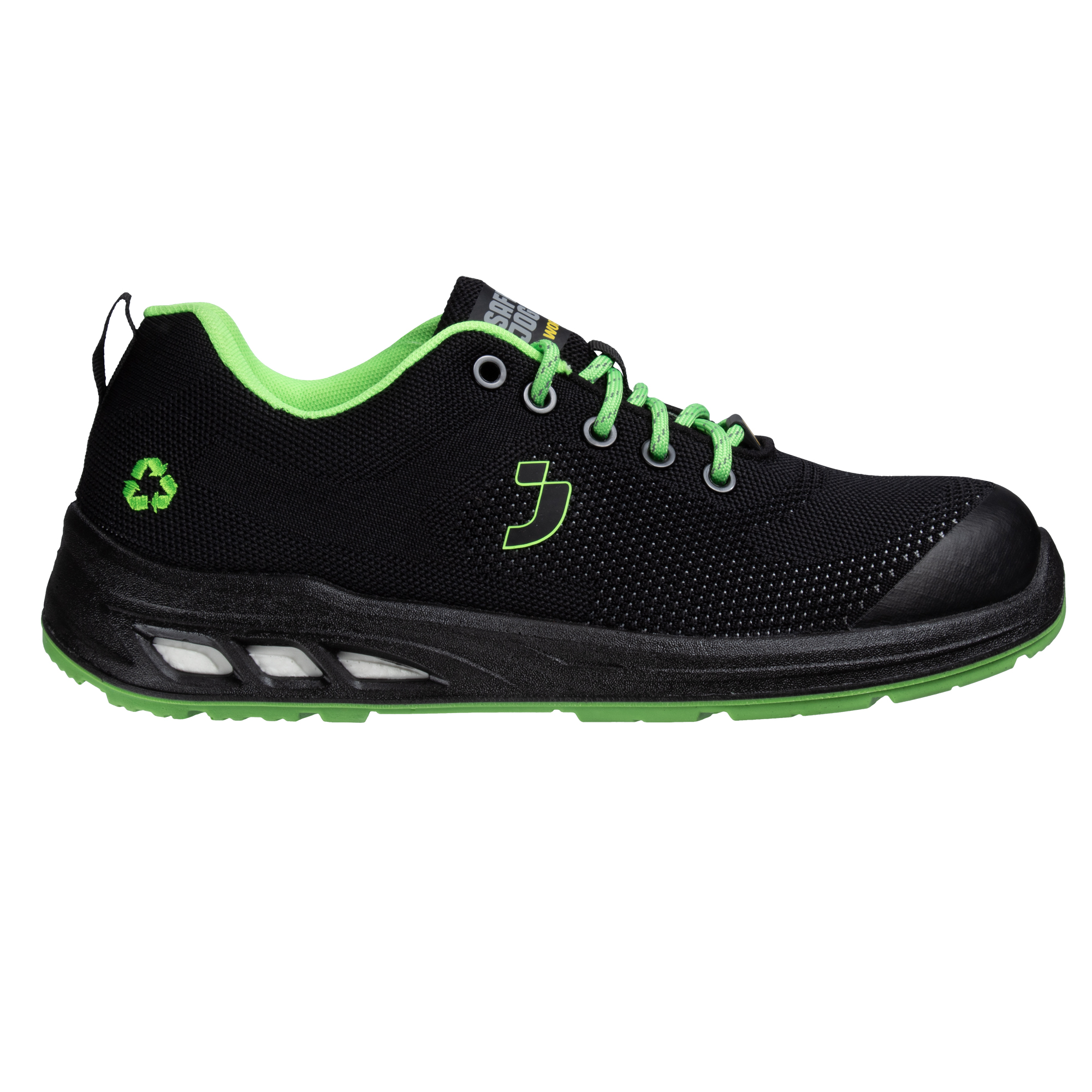 Calzatura bassa da lavoro Ecofitz S1P LOW - numero 48 - maglia riciclata - nero/verde - Safety Jogger
