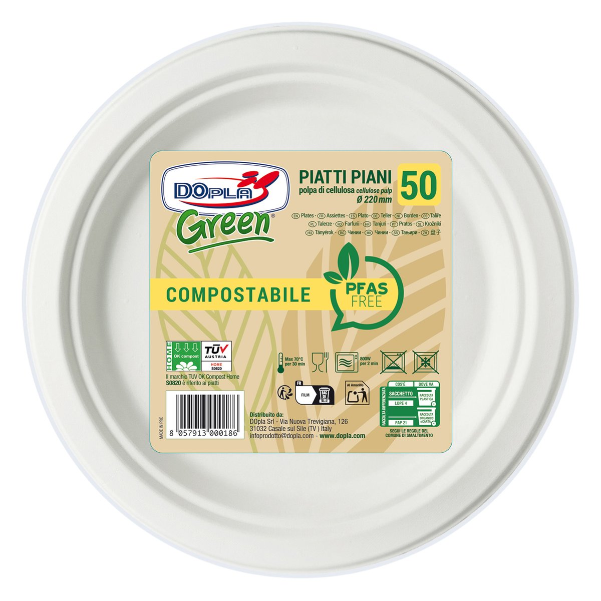 50 Piatti piani D220mm biodegradabili e compostabili Dopla …